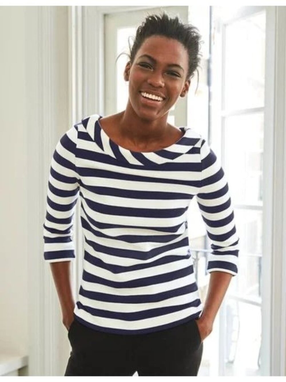 Boden Sarah Ottoman Top in Navy/White, Size 6
